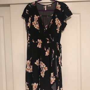 Black Floral Wrap Dress